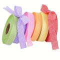 "5 Yards, Color Plaid With Checkered Ribbon 0.79"", Baked Flowers Packaging Cake Gift Box, Handmade Diy Bow Ribbon"