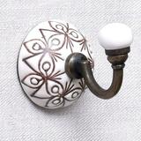 IndianShelf 1 Piece Unique Wall Hook | Etched Unique Coat Hook | Round Hooks for Hanging Towels | White Antique Wall Hooks | Ceramic Coat Hooks Wall Mounted | Hook Hanger | Single Coat Hook