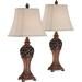 Exeter Traditional Style Table Lamps 30 Tall Full Size Set of 2 Bronze Wood Carved Leaf Creme Rectangular Bell Shade Decor for Living Room Bedroom House Bedside Nightstand Office