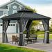 Dextrus 10ft x10ft Double Roof Hardtop Gazebo with Netting&Curtains Outdoor Gazebo with Heavy Duty Galvanized Steel Ideal for Patio Lawn and Garden Grey Curtain