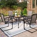 simple 5 Piece Metal Patio Armrest Dining Rocker Chairs and Larger Square Table Set 37 Square Bistro Metal Steel Slat Table and 4 C Spring Motion Textilene Metal Rocker Chairs