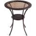 25 inch Patio Wicker Coffee Table for Outdoor Backyard Lawn Balcony Pool with Round Tempered Glass Top Rattan Steel Frame Storage Shelf Brown