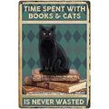 Kanni Cat Retro Metal YPF5 Tin Sign Books Cats Is Never Wasted Art Retro Poster Bedroom Poster Cafe Home Retro Aluminum Poster 8x12 inch 12x8 inch