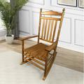 All-Weather Patio Rocking Chair with Wide Seat and Armrest for Comfort Balcony Porch Adult Rocking Chair Sturdy Slatted Back Rest Oak