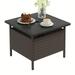 Small Patio End Table with 1.89 Inch Umbrella Hole Outdoor Rattan Wicker Side Tables Umbrella Base Table - Steel Wood