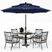 simple VILLA 5 Piece Outdoor Dining Set with 10ft Umbrella 37 Square Metal Dining Table & 4 Cushioned Metal Chairs & 3-Tier Beige Umbrella for Patio Deck Yard Porch