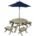NANYUN Wooden Octagon Table Stools & Umbrella Set Kidsâ€™ Outdoor Furniture Barnwood Gray & Navy