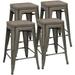 YFbiubiulife Metal Stools Indoor-Outdoor Stackable Modern Metal Counter Height Industrial Barstools with Wooden Seat Set of 4 (Black)