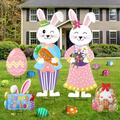 Kigley 5 Pcs Easter YPF5 Bunny Metal Yard Stakes Decorations 27 Inch Easter Bunny Yard Outdoor Signs Happy Easter Rabbit Egg Basket Garden Lawn Decor for Easter Party Props Supplies