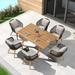 HOOOWOOO Outdoor Patio Furniture Set with Fire Pit Table 6 Pcs Steel Frame Wicker Patio Conversation Sets with Patio Sofa Chairs and Ottoman Gray