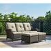 Outdoor Furniture Set 5-Piece Patio Rattan Wicker Sectional Sofa Set with 3-Seat Couch 2 Armchairs 2 Ottoman Footrests for Patio Conversation (5 PC Brown/Grey)