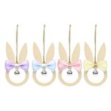Meuva Easter Decoration Bow Bell Charm Wooden Bunny Charm Ornament Four Colours Soft Bow Stained Glass Pictures for Windows Chandelier Replacement Clips Wi Garland