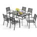 simple VILLA Patio Dining Set 7 Piece 6 Person Outdoor Table and Chairs with 6 Bistro Chair & 60 x 38 Rectangular Large Metal Dining Table(1.57 Umbrella Hole)