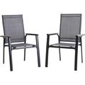 durable 7 PCS Patio Dining Set with 6 Aluminum Sling Chair (Wooden Armrest) and 1 Expandable Table Outdoor Furniture for 6