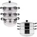 3 Tier Stainless Steel Steamer For Cooking With Stackable Pan Insert Food Steamer Vegetable Steamer Cooker Steamer Cookware /Saucepan With Glass Lid Multilayer By (28Cm/11In)