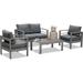 Aluminum Patio Furniture Set 4 Pcs Modern Outdoor Conversation Set Sectional Sofa with Upgrade Cushion and Coffee Table White