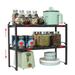 2 Pack Expandable Cabinet YPF5 Countertop Shelves Stackable Shelves For Kitchen Cabinet Countertop Storage Adjustable Cupboard Counter Pantry Organizer Shelf Rack Stand Length:20.5 Black