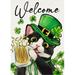 Covido Welcome St Patricks YPF5 Day Black White Cat Garden Flag Kitty Kitten Green Hat Shamrock Clover Yard Outside Decorations Irish Spring Holiday Outdoor Small Home Decor Double Sided 12x18