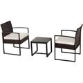 Patio Furniture Sets 3 pcs PE Rattan Conversation Furniture Set w/2pcs Arm Chairs & Tempered Glass Coffee Table Rattan Sofa Conversation Sets W/Cushion for Garden Backyard Poolside Patio Brown