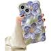 UEEBAI Case for iPhone 15 6.1 inch Shiny Colorful Oil Painting Flower Case Laser Glossy Bubble Case Cute Solid Color Curly Wave Shape Shockproof Soft Phone Case Water Ripple 3D Cover-Purple Flower
