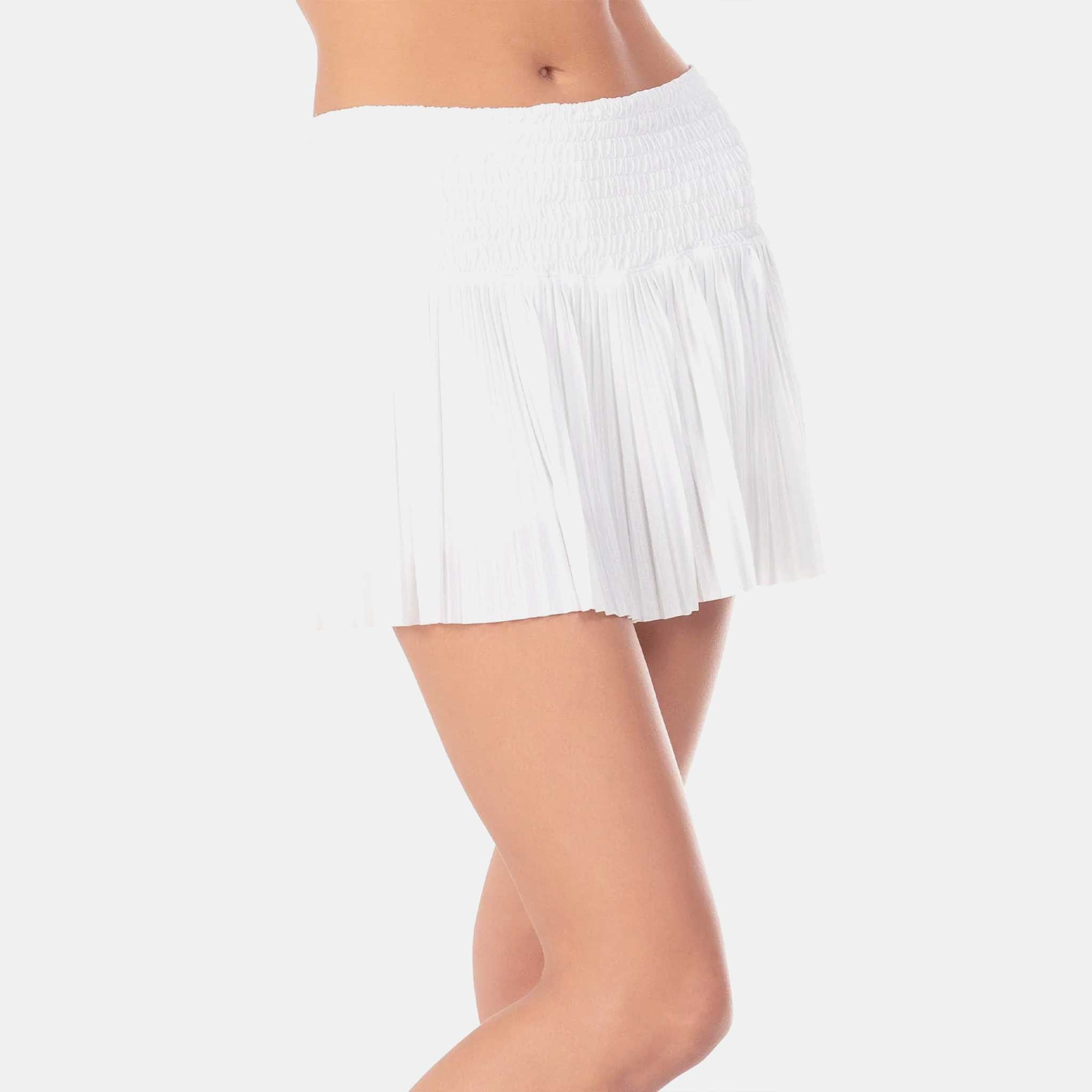Lucky In Love Long Pleated Smocked Skirt Women's Tennis Apparel White