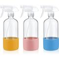 3 Pack Glass Spray Bottles with Silicone Sleeve Protection - Refillable 17oz for Cleaning Solutions Essential Oils Misting Plants Hair Styling