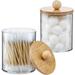 2Pcs/3Pcs/4Pcs Q-tip Holder Dispenser with Bamboo Lids - 10 oz Clear Plastic Apothecary Jar Containers for Vanity Makeup Organizer Storage - Bathroom Accessories Set for Cotton Swab Ball Pads Floss