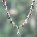 Romantic Princess,'Classic Natural Garnet and Sterling Silver Link Necklace'