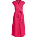 Pleated Linen Midi Dress, Women, size: 28-30, plus, Pink, Linen, by Lands' End