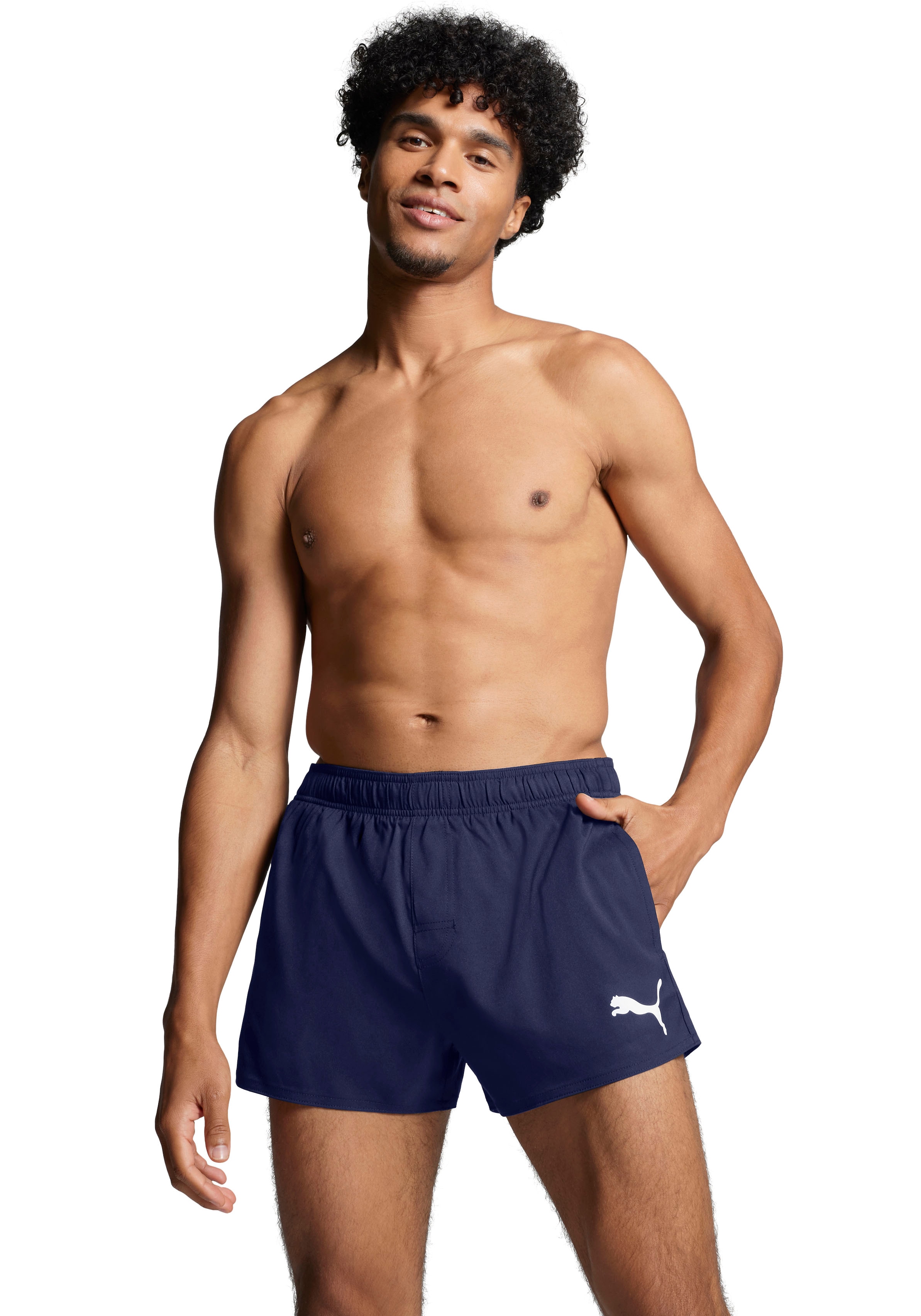 Badeshorts PUMA "PUMA SWIM MEN SHORT SHORTS 1P", Herren, Gr. S, N-Gr, blau (navy), Web, Polyester, unifarben, Sportlich, Badehosen, mit Seitentaschen Image