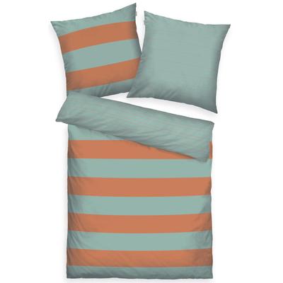 Bettwäsche TOM TAILOR HOME "BOLD STRIPES in Gr. 135x200cm, 155x220cm oder 200x220cm", grün (warm coral, fresh sage), B/L: 135cm x 200cm, , Renforcé, B/L: 80cm x 80cm, Renforcu00e9, Obermaterial: 100% Baumwolle, Bettwäsche, new bedroom, mit farbigem... Image