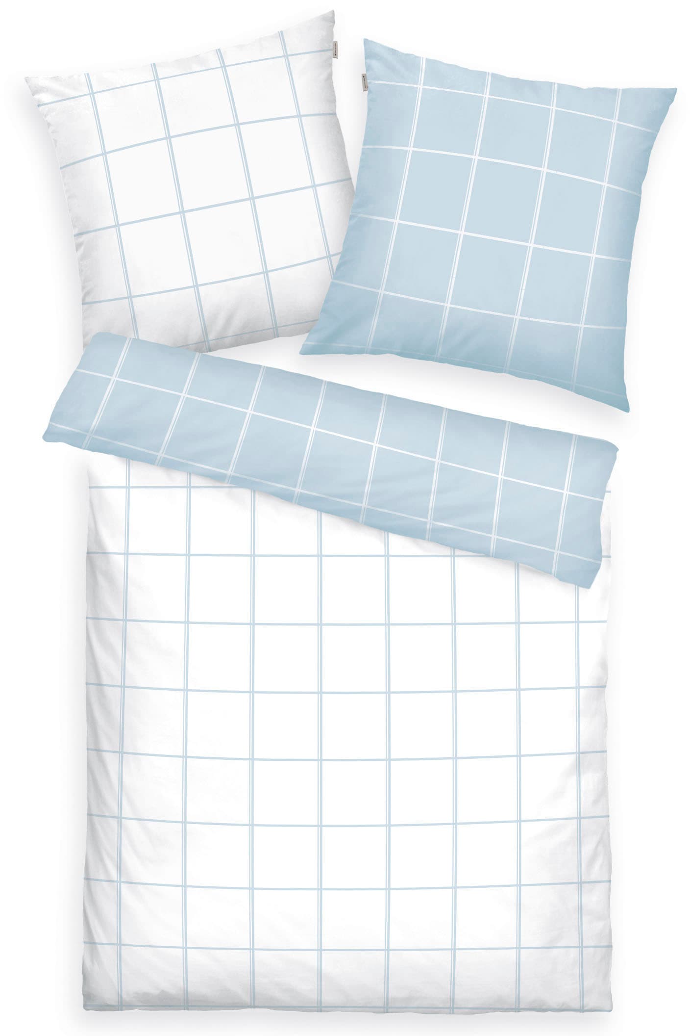 Bettwäsche TOM TAILOR HOME "LARGE CHECK in Gr. 135x200cm oder 155x220cm", blau (crisp weiß, sky blau), B/L: 135cm x 200cm, 1 Stk., 1 Stk., Renforcé, B/L: 80cm x 80cm, 2 Stk., Renforcé, Obermaterial: 100% Baumwolle, Bettwäsche, Bettwäsche, new...