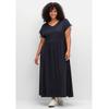 Jerseykleid SHEEGO "Große Größen", Damen, Gr. 50, Normalgrößen, blau (tiefblau), Obermaterial: 50% Baumwolle, 50% Modal, unifarben, feminin, figurumspielend lang, V-Ausschnitt, Kurzarm, Kleider, mit Tunnelzug am Ärmel