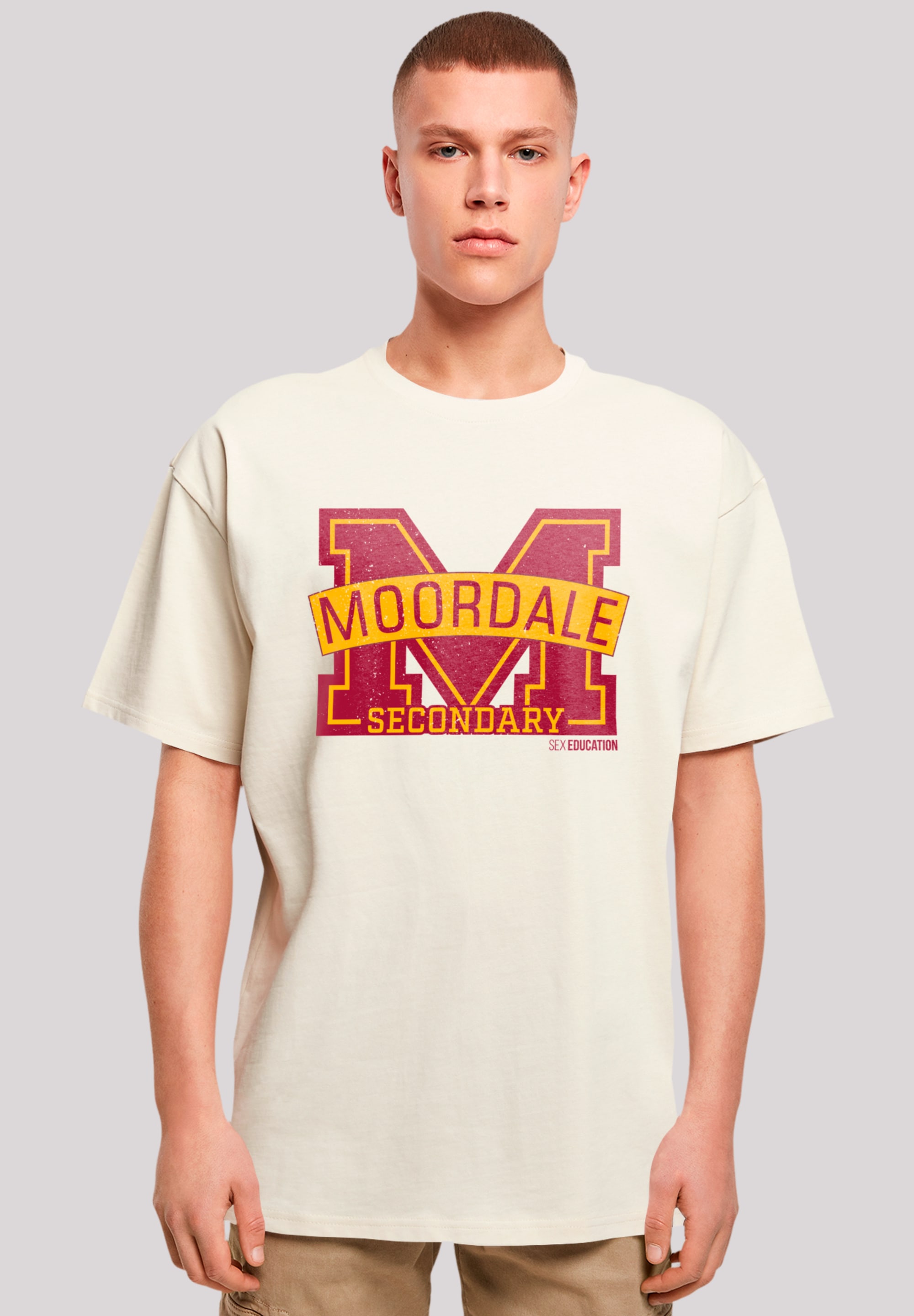 T-Shirt F4NT4STIC "Sex Education Moordale Cracked M", Herren, Gr. S, beige (sand), Obermaterial: 100% Baumwolle, oversize, Rundhals, ohne Bündchen, Shirts, Premium Qualität Image