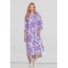 Maxikleid STREET ONE, Damen, Gr. 42, EURO-Größen, lila (smell of lavender), Stoff, 100% Leinen, gemustert, casual, gerade lang, Rundhals, 3/4-Ärmel elastischer Bund, Kleider, aus Leinen