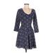 Abercrombie & Fitch Casual Dress - Fit & Flare: Blue Floral Motif Dresses - Women's Size Medium