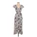 Band of Gypsies Casual Dress - Wrap: Ivory Print Dresses - Women's Size X-Small