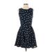 Maison Jules Casual Dress - Fit & Flare: Blue Polka Dots Dresses - Women's Size Small