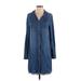 C&C California Casual Dress - Shirtdress: Blue Dresses - Women's Size Small