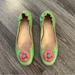 Lilly Pulitzer Shoes | Lilly Pulitzer Green Flats With Pink Flower | Color: Green/Pink | Size: 8.5