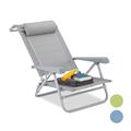 Relaxdays Liegestuhl klappbar, Nackenkissen, Flaschenöffner, 8-Stufig verstellbar, bis 120 Kg, Kunststoff, Stahl, Grau