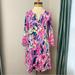 Lilly Pulitzer Dresses | Lilly Pulitzer Indigo Cotton Sunken Treasure Mini V Neck Floral Dress Sz Xs (551 | Color: Blue/Pink | Size: Xs