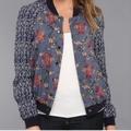 Free People Jackets & Coats | Free People Women’s Floral Boho Tribal Bomber Jacket Snap Button Size Small Guc! | Color: Blue/Pink | Size: S