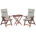 Beliani Garden Bistro Set Acacia Wood Table 2 Chairs Folding Cushions Taupe Toscana