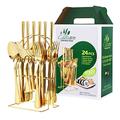 Silverware Set Gold Gold Cutlery Flatware Set Including Knife Fork Spoon,24-Piece Gold Cutlery Set for 6 10/18 Stainless Steel,Mirror Polished (TYPE11)