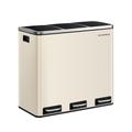 SONGMICS Kitchen Bin, 3 x 18L Recycling Bin, 3 Compartment Rubbish Bin for Recycling, Waste, Food Scraps, Soft-Close Lids, Pedals, Inner Buckets, Steel, Sand Beige LTB054A02