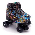 Classic Roller Skates Womens, Quad Roller Skates, Double Row High-Top Skating, PU Leather Material Rollerskates for Beginners Teens Kids Adult,Black wheel,UK 6.5/EU 39