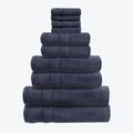 Allure Zero Twist 10 Piece Towel Set - 4 Face Cloths, 2 Hand Towels, 2 Bath Towels, 2 Bath Sheets, 100% Egyptian Cotton (Navy)