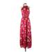 Banana Republic Casual Dress - Maxi Halter Sleeveless: Red Floral Motif Dresses - Women's Size X-Small
