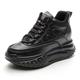 Women Wedge Sneakers Leather Hidden Wedge Trainers High Heel Shoes Ladies Platform Walking Shoes,Black,2.5 UK